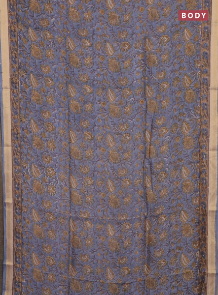 Blue & Beige Chanderi Bagru Saree