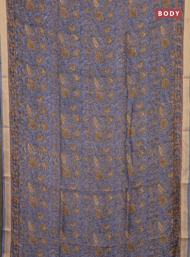 Blue & Beige Chanderi Bagru Saree