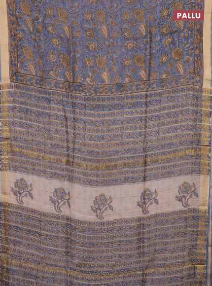 Blue & Beige Chanderi Bagru Saree