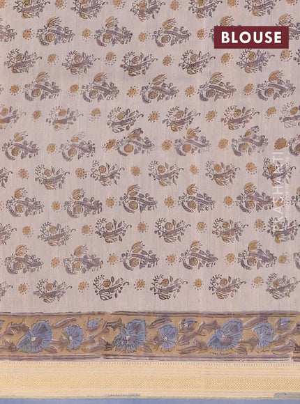 Blue & Beige Chanderi Bagru Saree