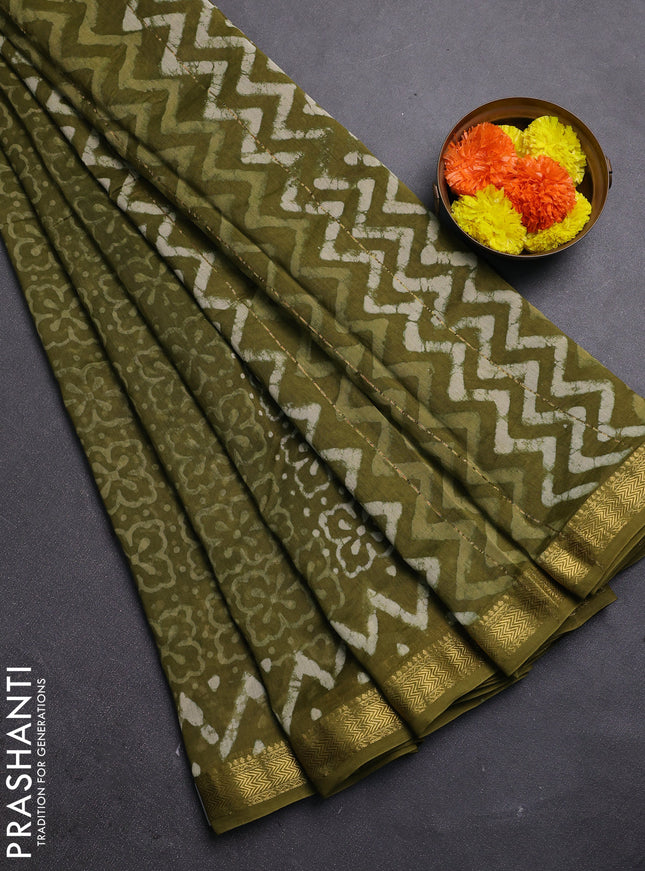 Mehendi Green Chanderi Bagru Saree