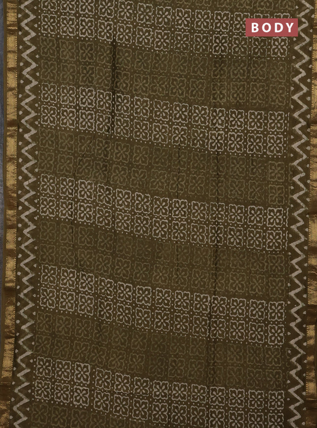 Mehendi Green Chanderi Bagru Saree