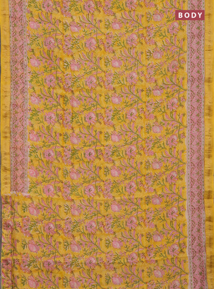Yellow & Pink Chanderi Bagru Saree
