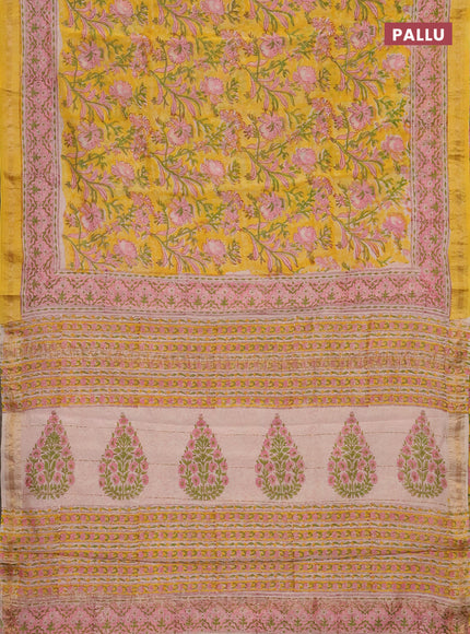 Yellow & Pink Chanderi Bagru Saree