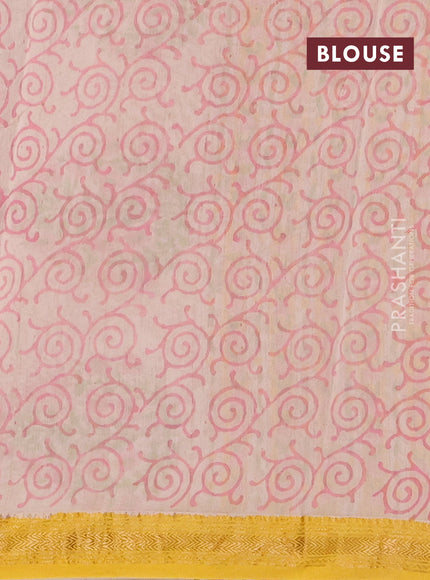 Yellow & Pink Chanderi Bagru Saree