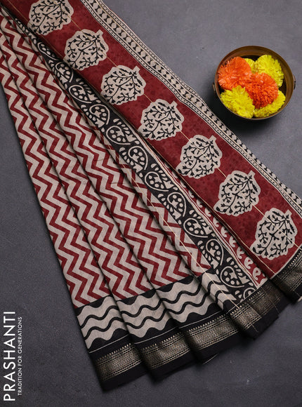 Maroon & Black Chanderi Bagru Saree