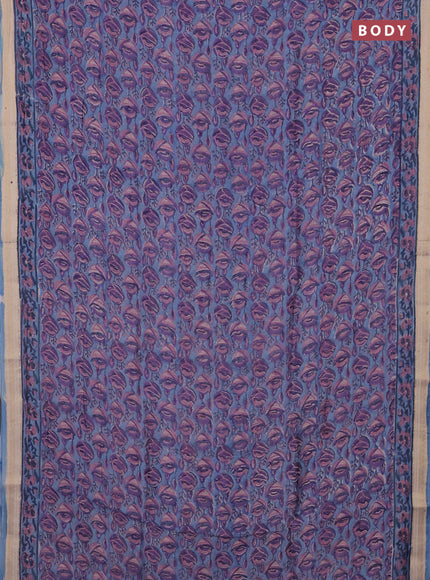 Blue & Off White Chanderi Bagru Saree