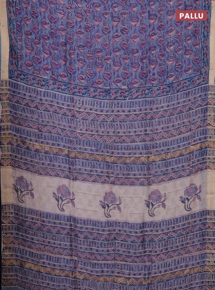 Blue & Off White Chanderi Bagru Saree