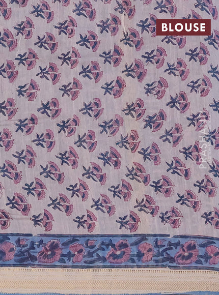 Blue & Off White Chanderi Bagru Saree