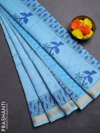 Sky Blue Chanderi Bagru Saree