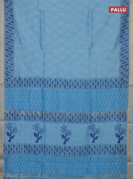 Sky Blue Chanderi Bagru Saree
