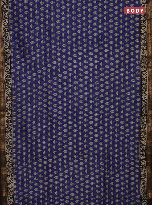 Blue & Black Chanderi Bagru Saree