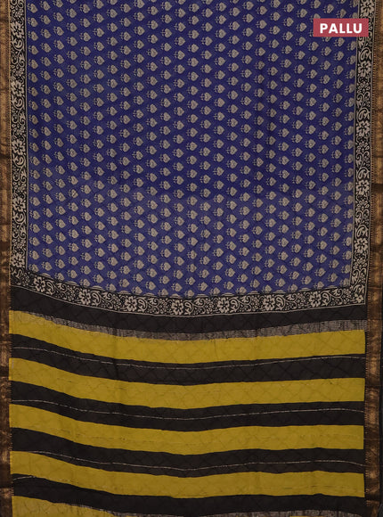 Blue & Black Chanderi Bagru Saree