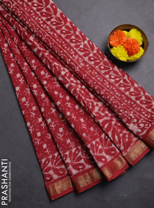 Maroon Chanderi Bagru Saree