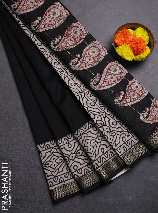 Black & Beige Chanderi Bagru Saree