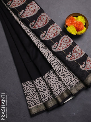 Black & Beige Chanderi Bagru Saree