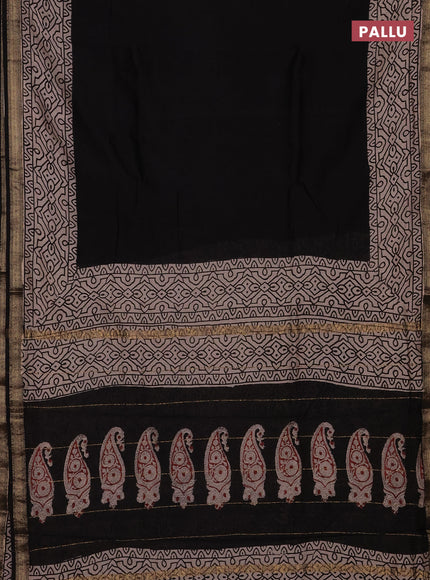 Black & Beige Chanderi Bagru Saree