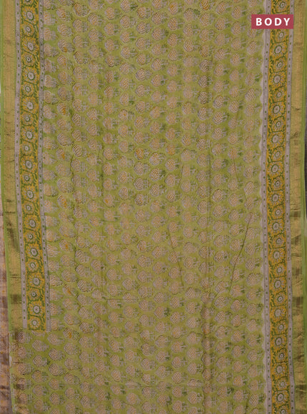 Pista Green & Yellow Chanderi Bagru Saree