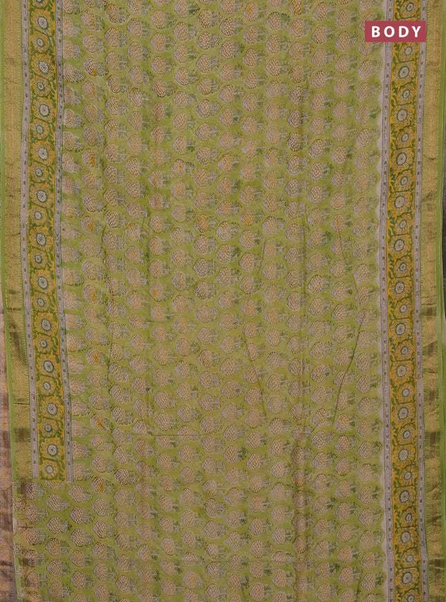 Pista Green & Yellow Chanderi Bagru Saree