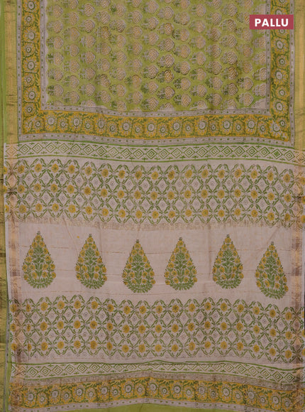 Pista Green & Yellow Chanderi Bagru Saree