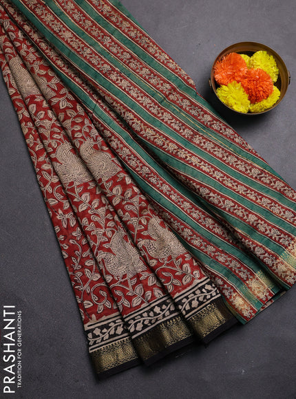 Maroon & Black Chanderi Bagru Saree