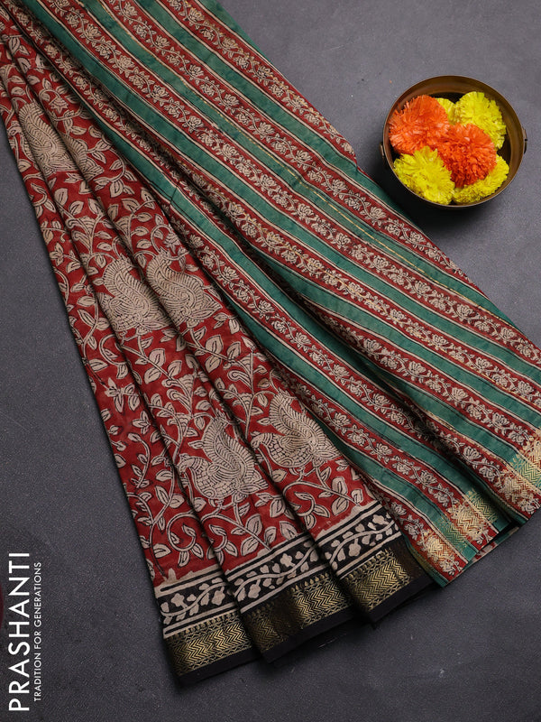 Maroon & Black Chanderi Bagru Saree