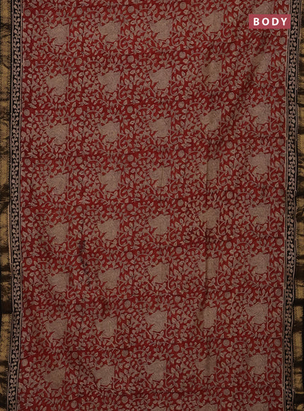 Maroon & Black Chanderi Bagru Saree