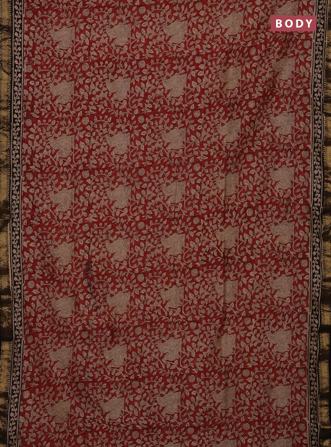 Maroon & Black Chanderi Bagru Saree