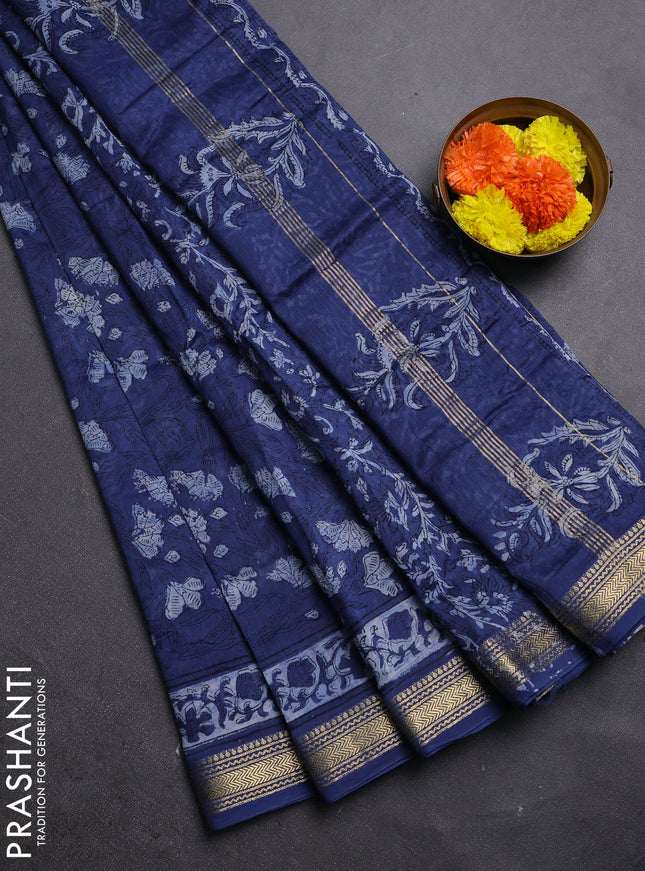 Blue Chanderi Bagru Saree