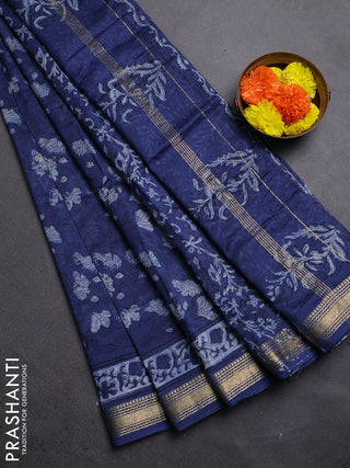 Blue Chanderi Bagru Saree