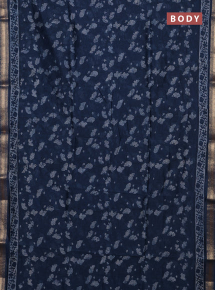 Blue Chanderi Bagru Saree