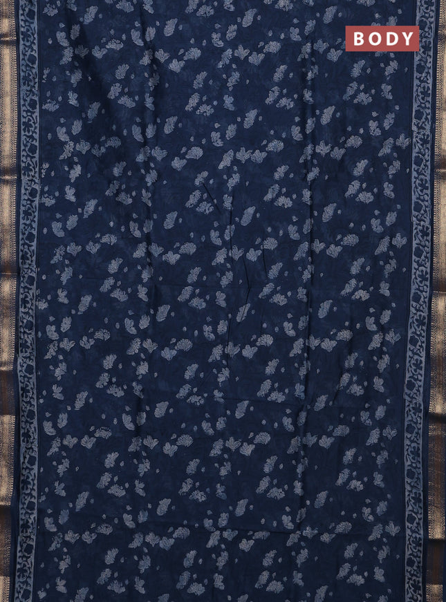 Blue Chanderi Bagru Saree