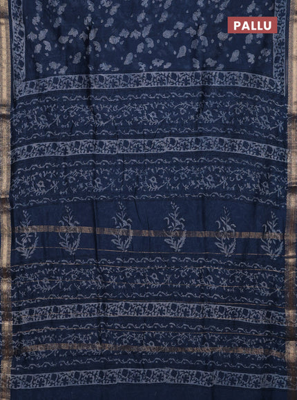 Blue Chanderi Bagru Saree