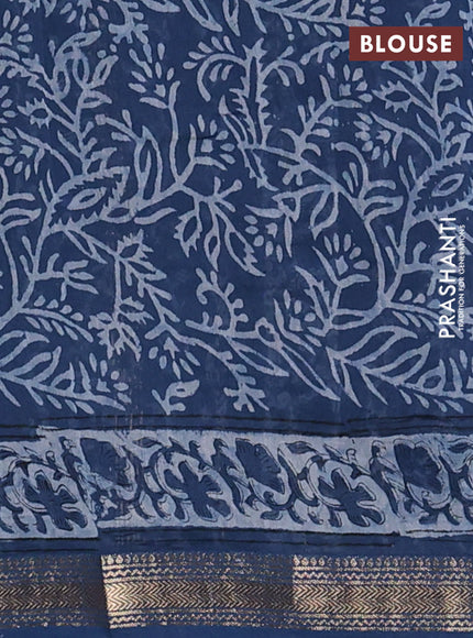 Blue Chanderi Bagru Saree