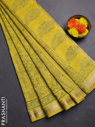 Lime Yellow  Chanderi Bagru Saree
