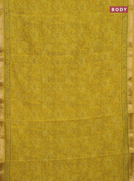 Lime Yellow  Chanderi Bagru Saree