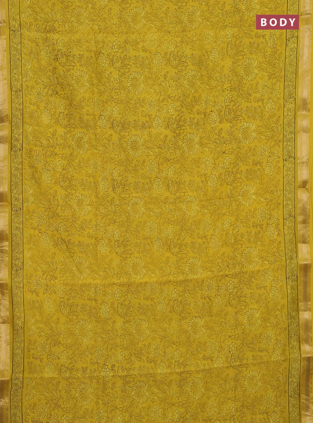Lime Yellow  Chanderi Bagru Saree