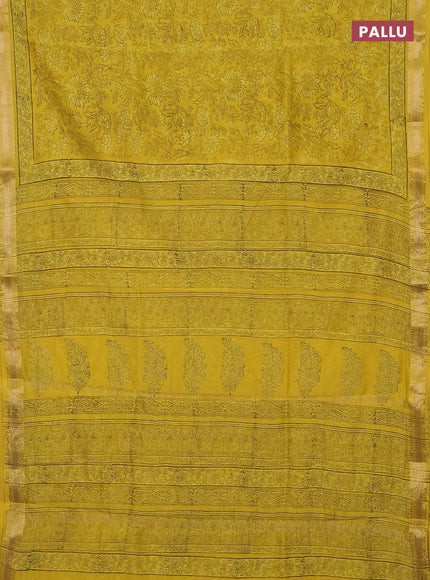 Lime Yellow  Chanderi Bagru Saree