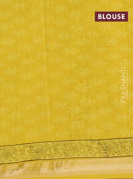 Lime Yellow  Chanderi Bagru Saree