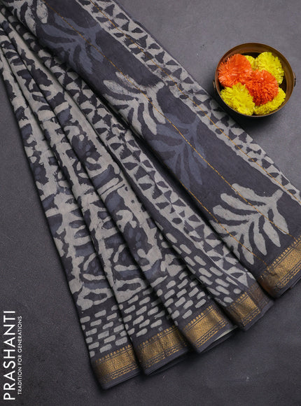 Grey Chanderi Bagru Saree