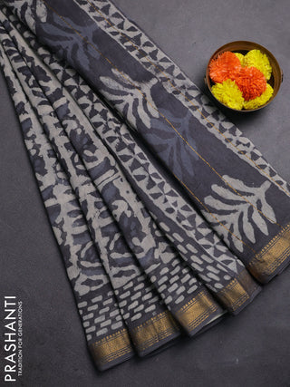 Grey Chanderi Bagru Saree