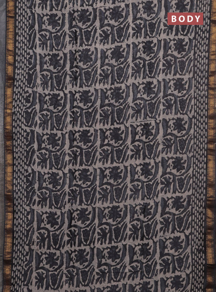 Grey Chanderi Bagru Saree