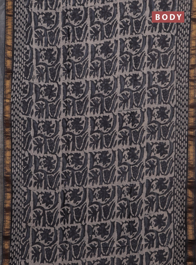 Grey Chanderi Bagru Saree