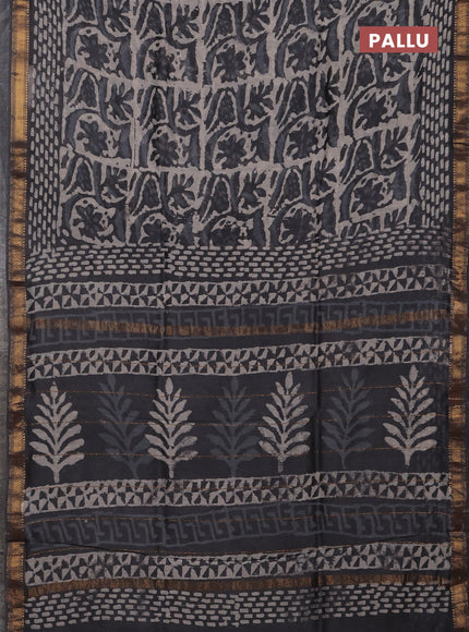 Grey Chanderi Bagru Saree