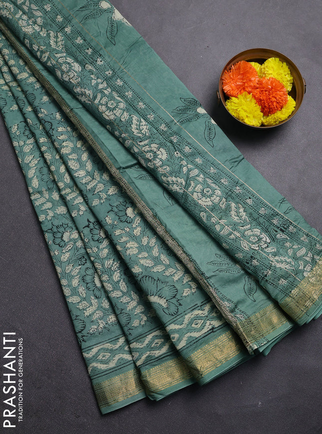 Pastel Green Chanderi Bagru Saree