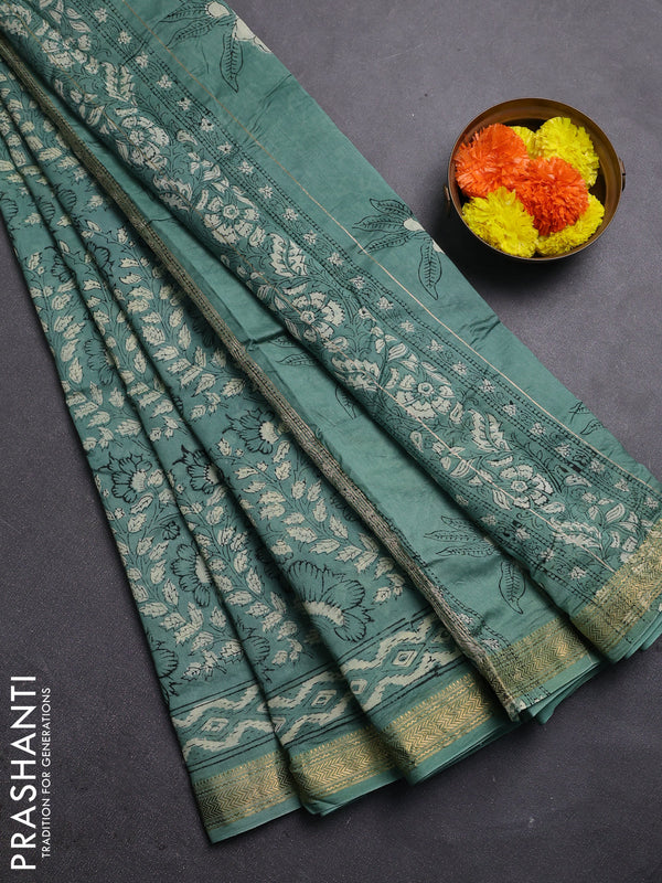 Pastel Green Chanderi Bagru Saree