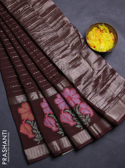 Coffee Brown Semi Chanderi - Embroidery