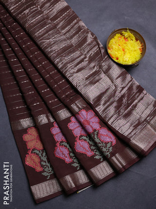 Coffee Brown Semi Chanderi - Embroidery