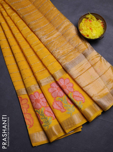 Mango Yellow Semi Chanderi - Embroidery