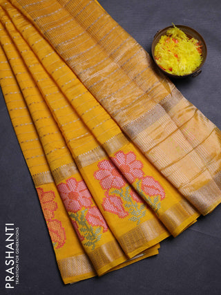 Mango Yellow Semi Chanderi - Embroidery